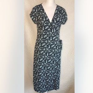 BCBG MaxAzria Womens Wrap Midi Dress Color blue with Fan print  Sleeveless Small